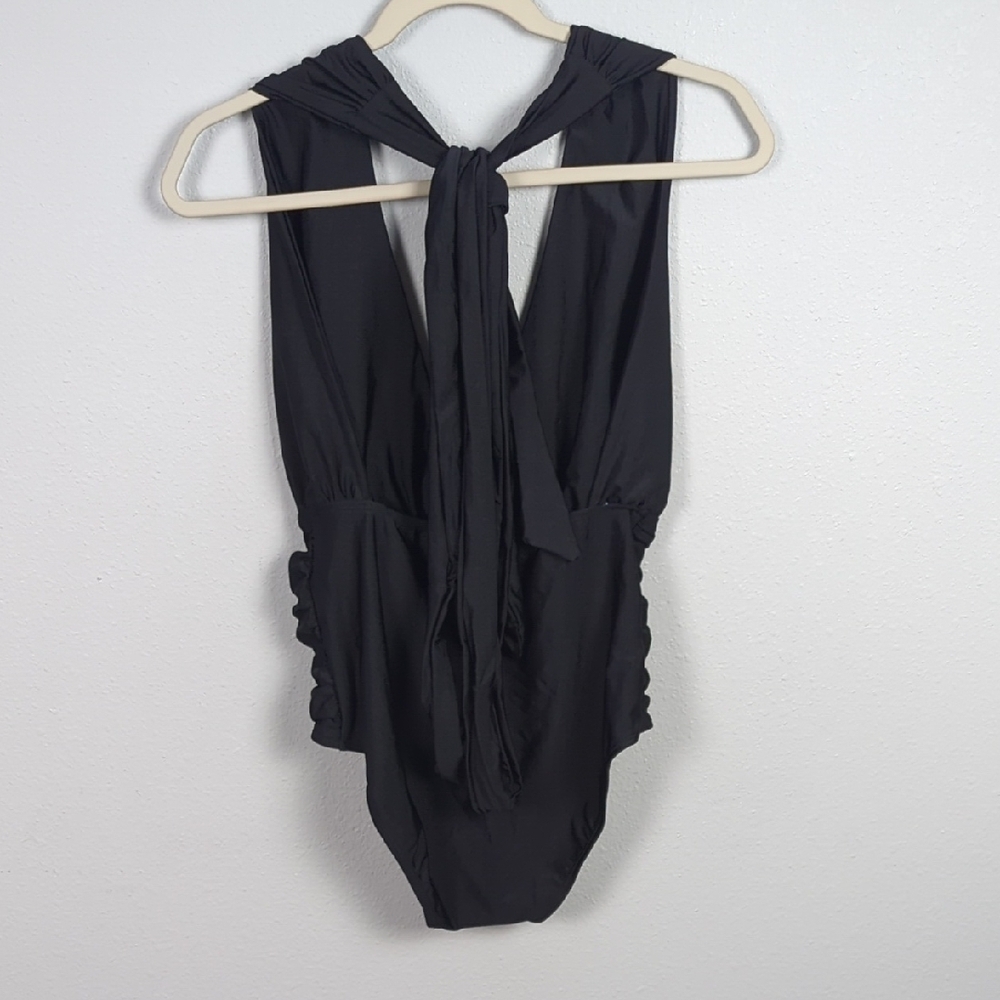 NWOT Nichole Miller Halter Black Ruched One Piece Swimsuit Size Med - Picture 6 of 6